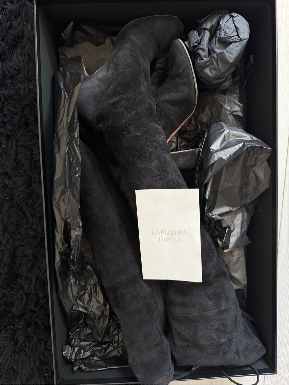 Authentic STUART WEITZMAN Black Suede Thigh High Tie-Back Boots